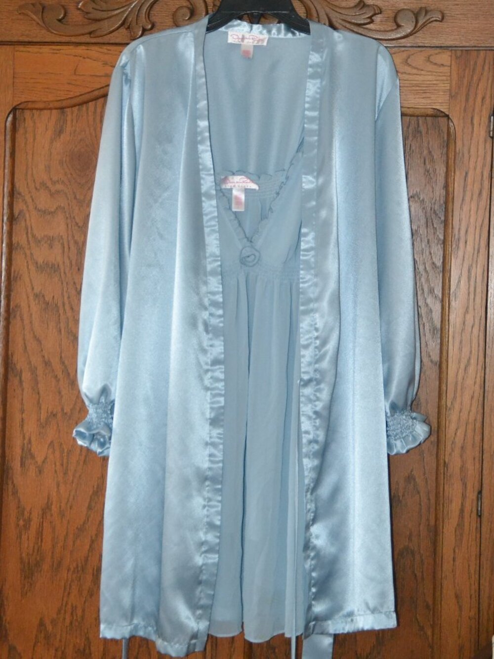 Vintage 2 pc Oscar de la Renta Pink Label BLUE Nightgown/Nightie & Robe Set L